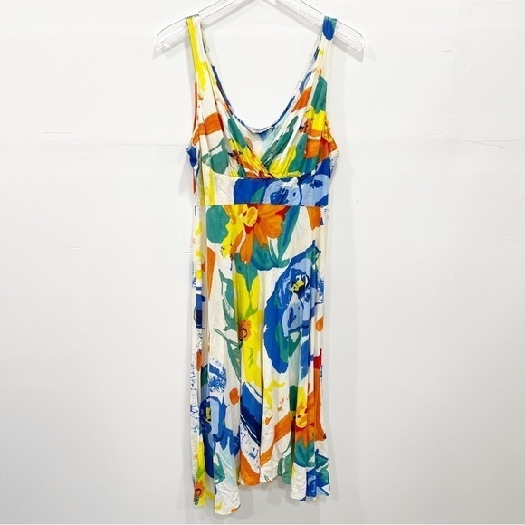 Jams World Bright Pattern W339 Asymmetric Hem Tank Dress Size XL Made In Hawaii - Picture 2 of 10
